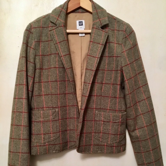 🔸GAP Wool Tweed Blazer Suit Jacket w/suede elbow pads 🍂🍁 - Picture 2 of 6